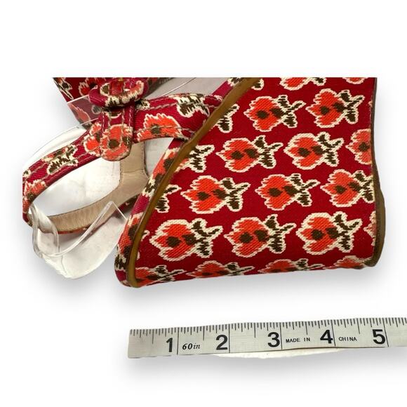 Prada Vintage Le Voyageur Collection 2012 Floral Wedge Platform Sandals Red 40.5 - Picture 13 of 16